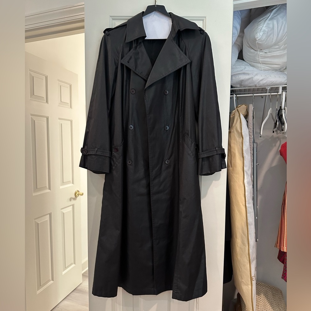 Vintage Totes II Black Waxed Double Breasted Trench Coat